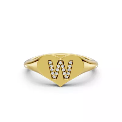 Heart Pavé Diamond Initial Signet Ring - W