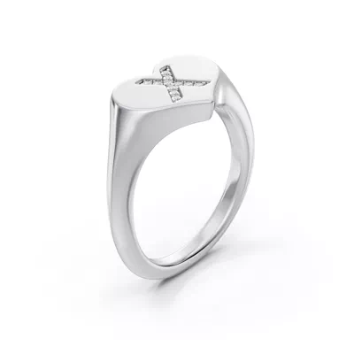 Heart Pavé Diamond Initial Signet Ring - X