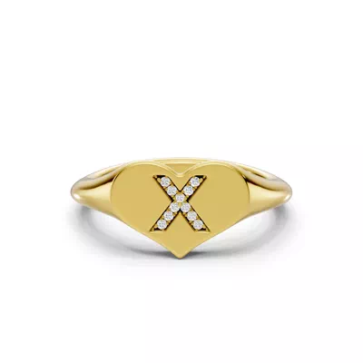 Heart Pavé Lab Diamond Initial Signet Ring - X