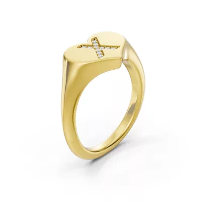 Heart Pavé Lab Diamond Initial Signet Ring - X