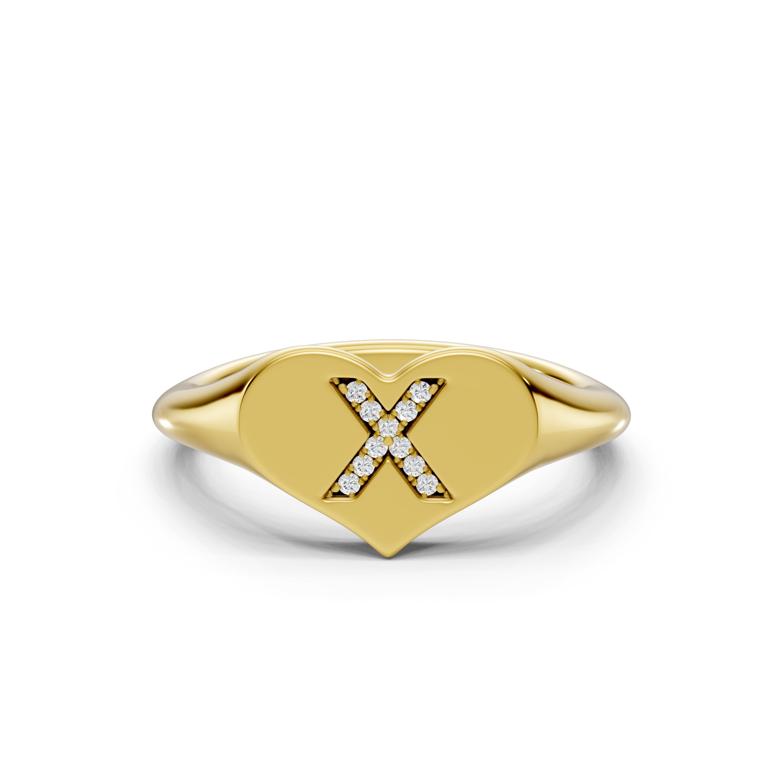 Heart Pavé Diamond Initial Signet Ring - X