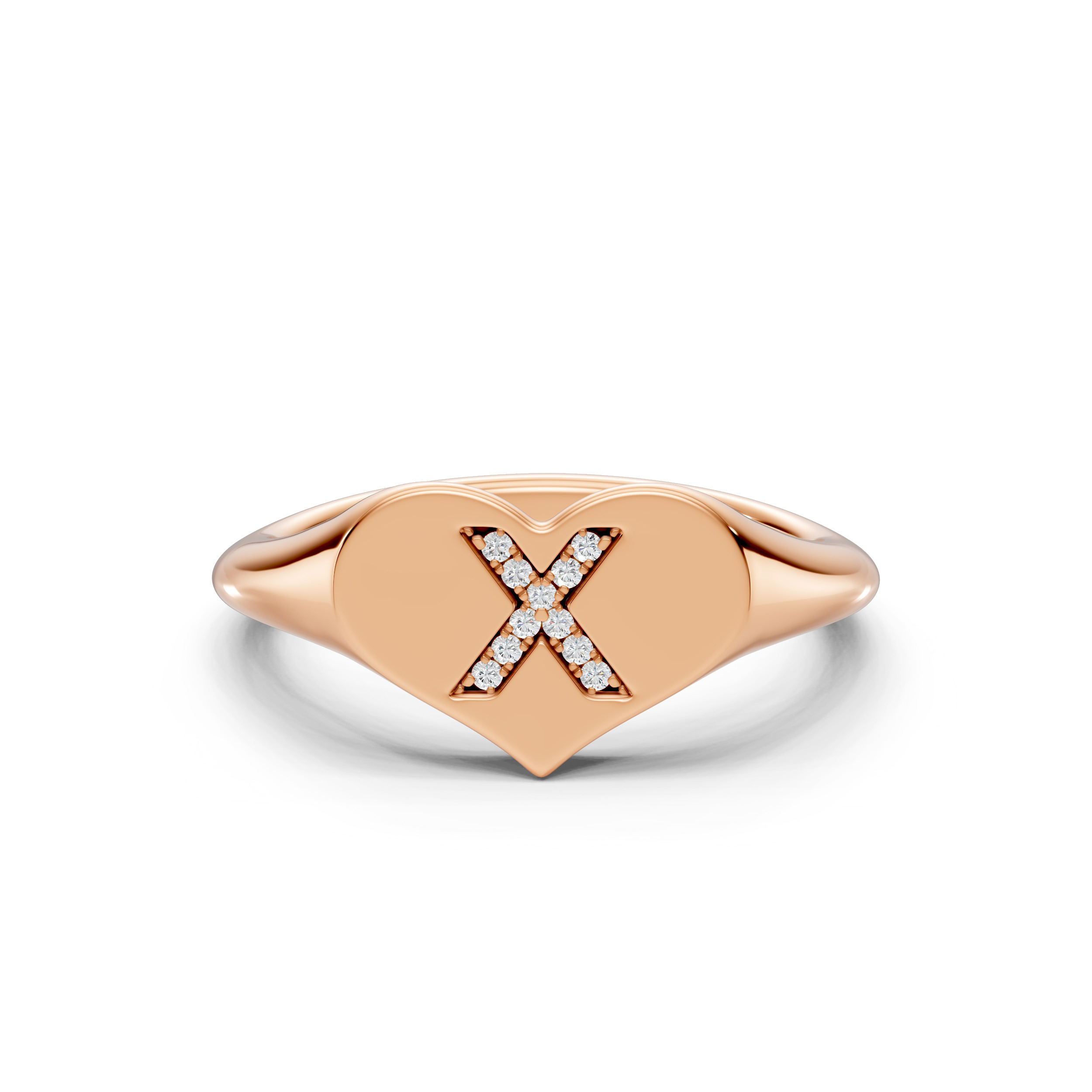 Heart Pavé Diamond Initial Signet Ring - X