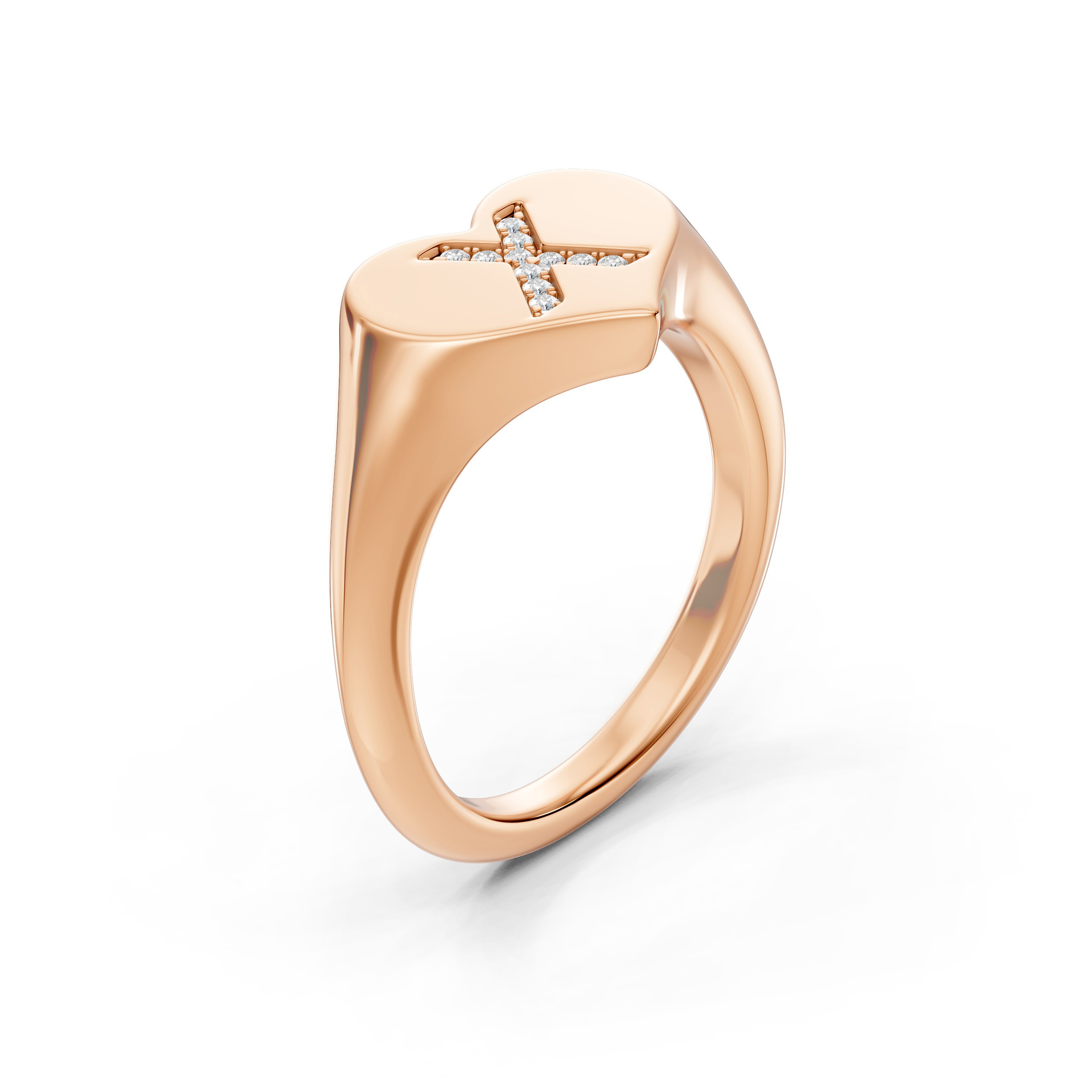Heart Pavé Diamond Initial Signet Ring - X