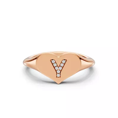 Heart Pavé Lab Diamond Initial Signet Ring - Y