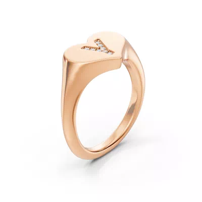Heart Pavé Lab Diamond Initial Signet Ring - Y