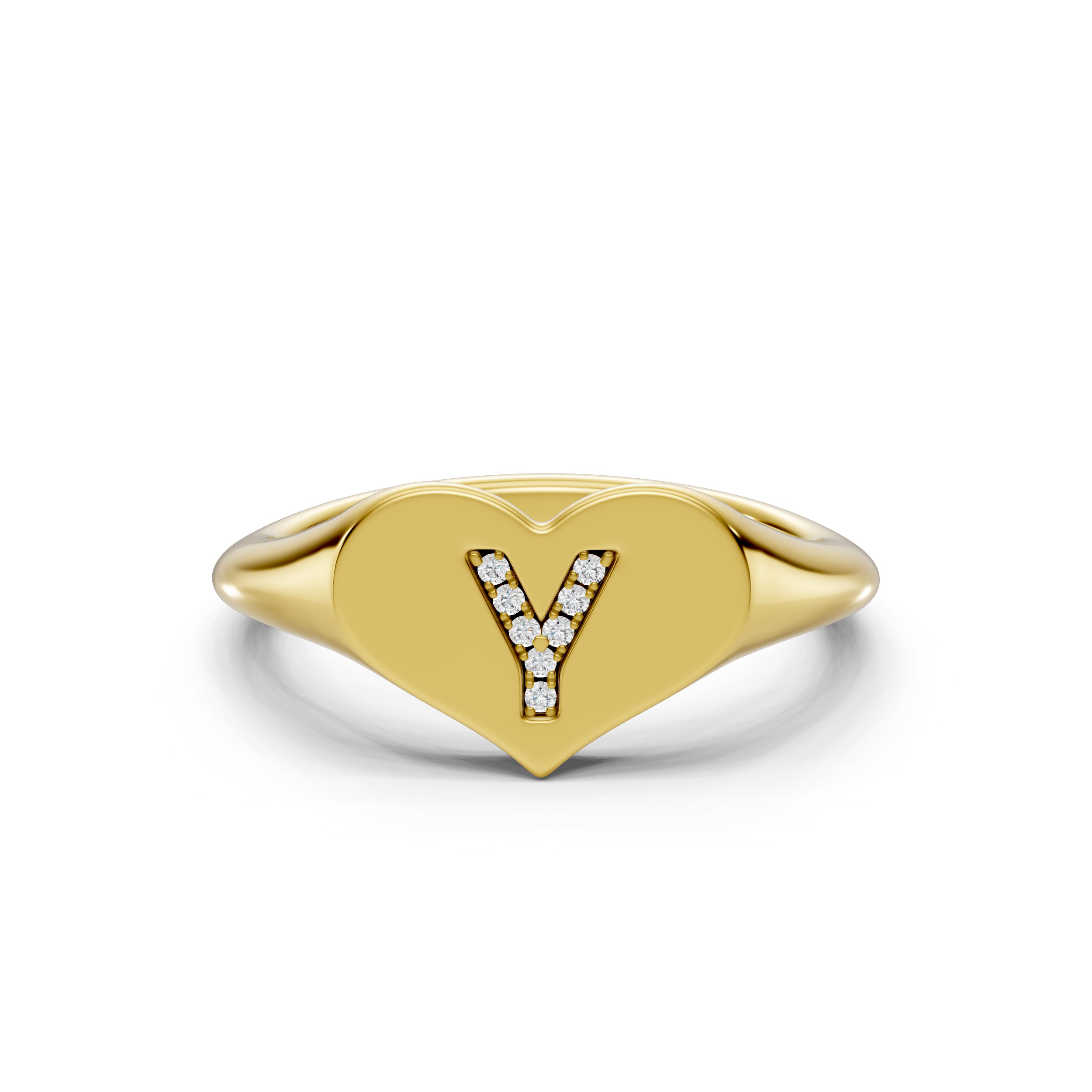 Heart Pavé Lab Diamond Initial Signet Ring - Y