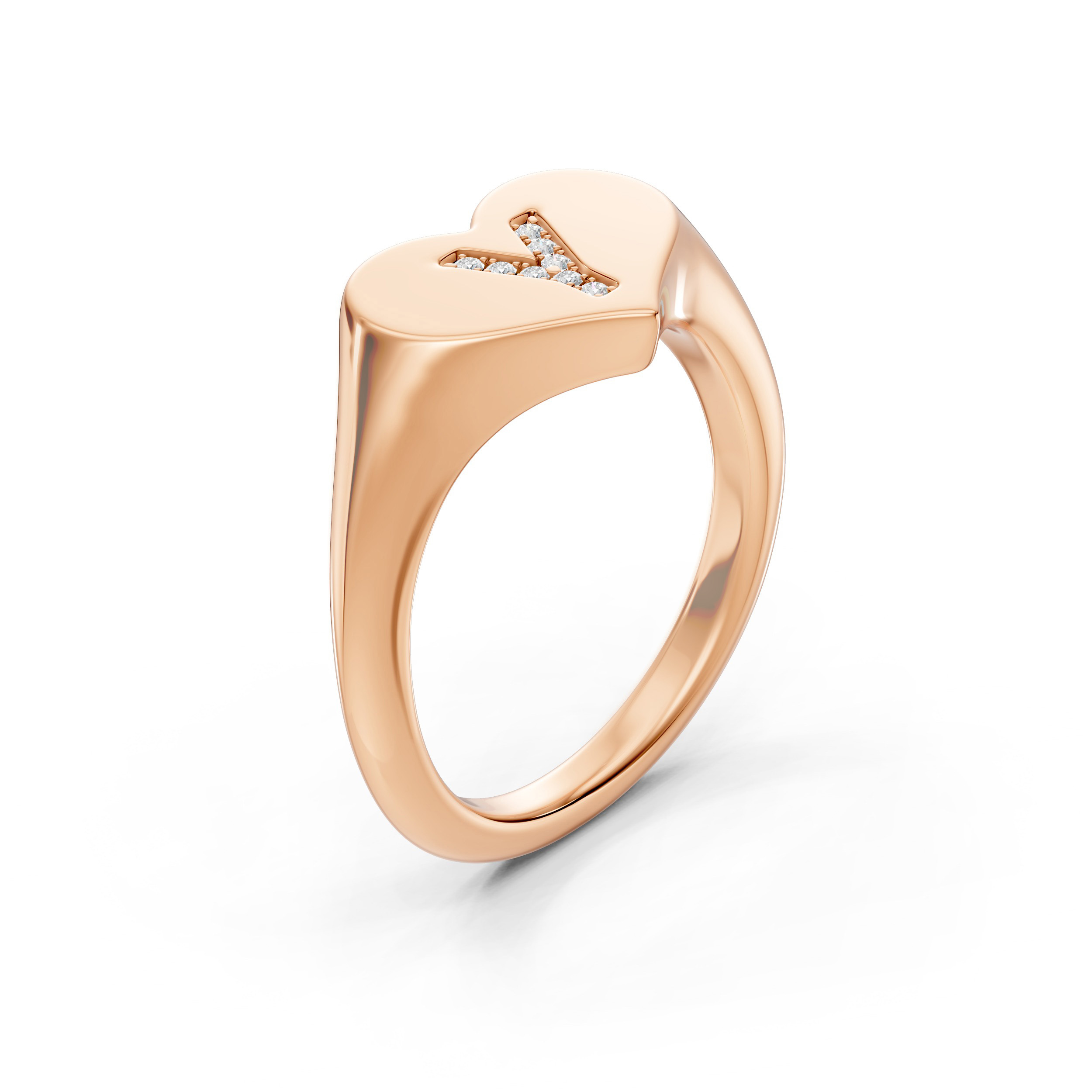 Heart Pavé Lab Diamond Initial Signet Ring - Y