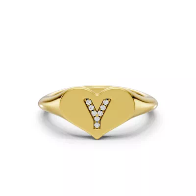 Heart Pavé Lab Diamond Initial Signet Ring - Y