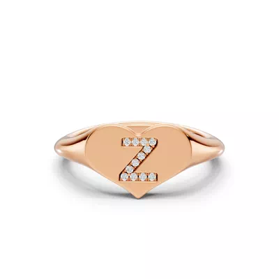 Heart Pavé Lab Diamond Initial Signet Ring - Z