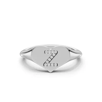Heart Pavé Diamond Initial Signet Ring - Z