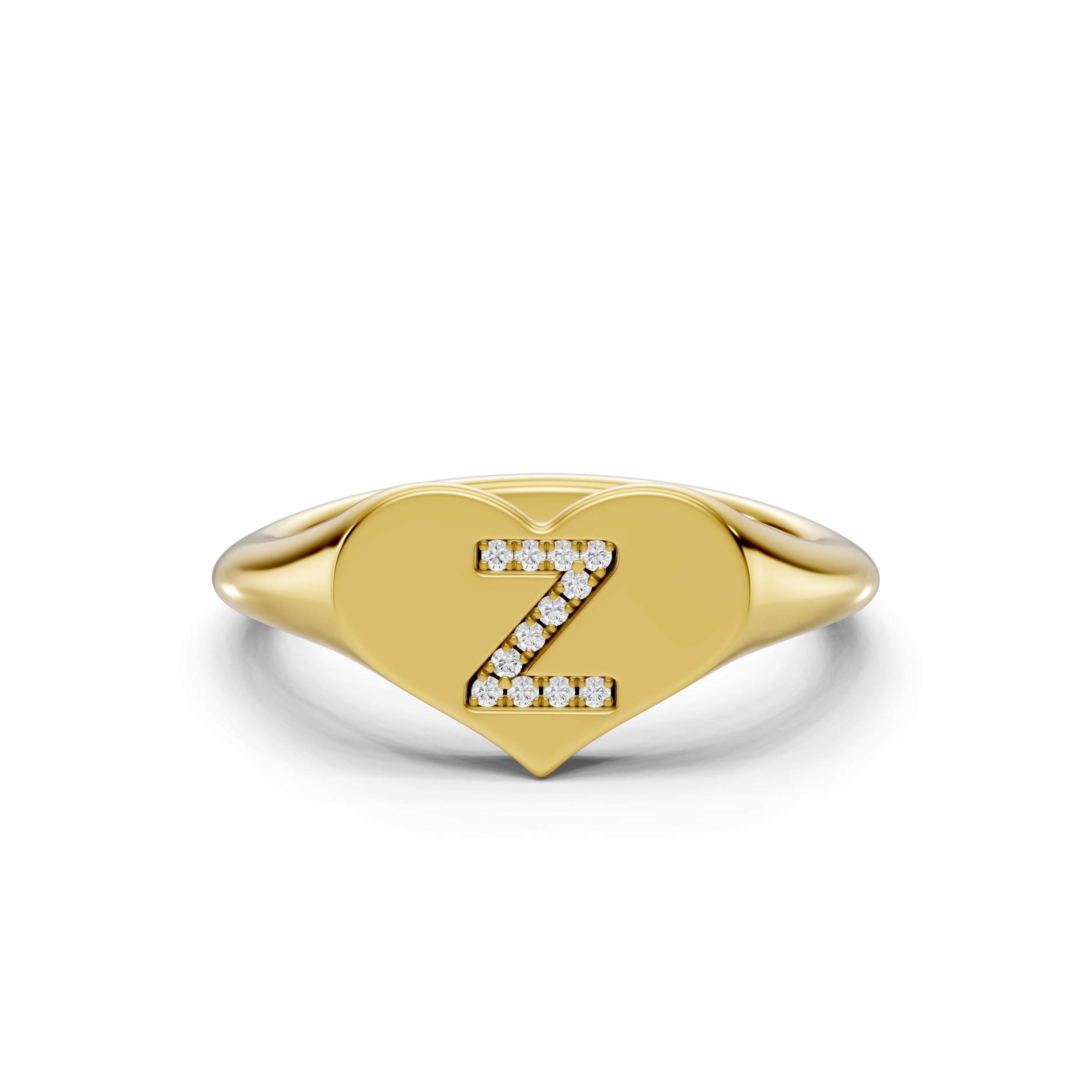 Heart Pavé Lab Diamond Initial Signet Ring - Z