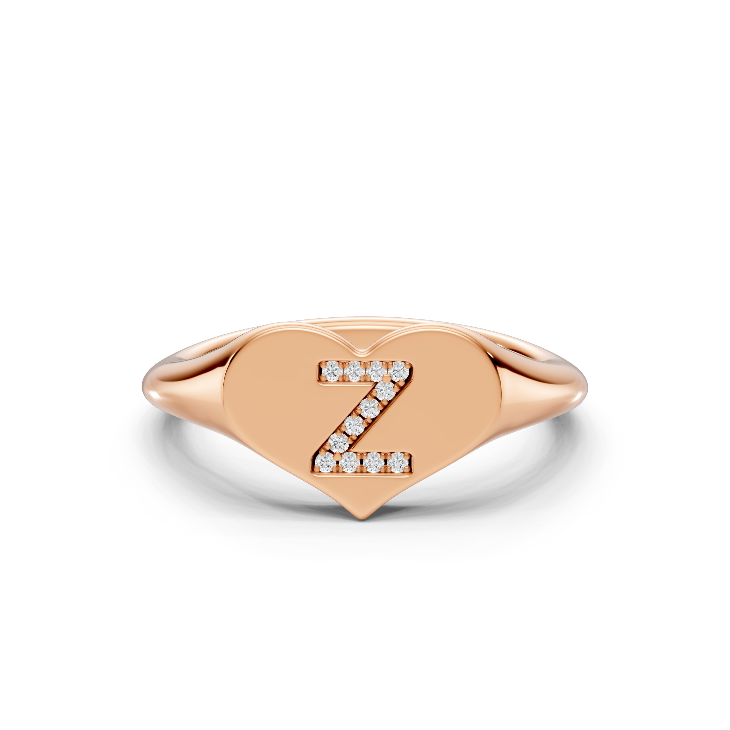 Heart Pavé Lab Diamond Initial Signet Ring - Z