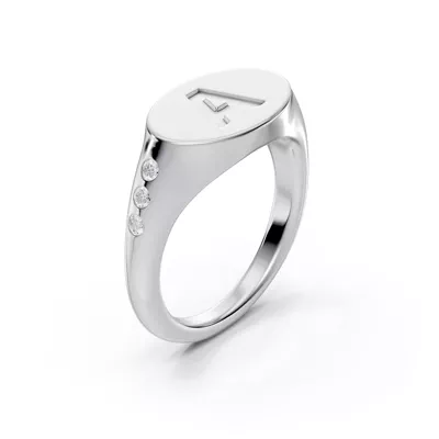Initial Signet Diamond Accent Ring - A