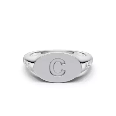 Initial Signet Diamond Accent Ring - C