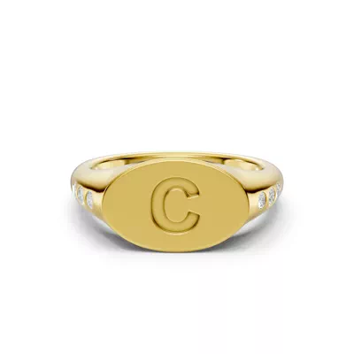 Initial Signet Diamond Accent Ring - C