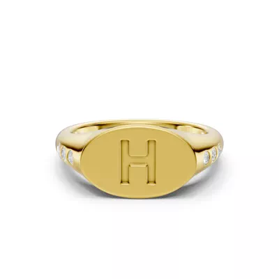 Initial Signet Diamond Accent Ring - H
