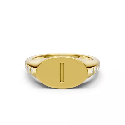 Initial Signet Diamond Accent Ring - I