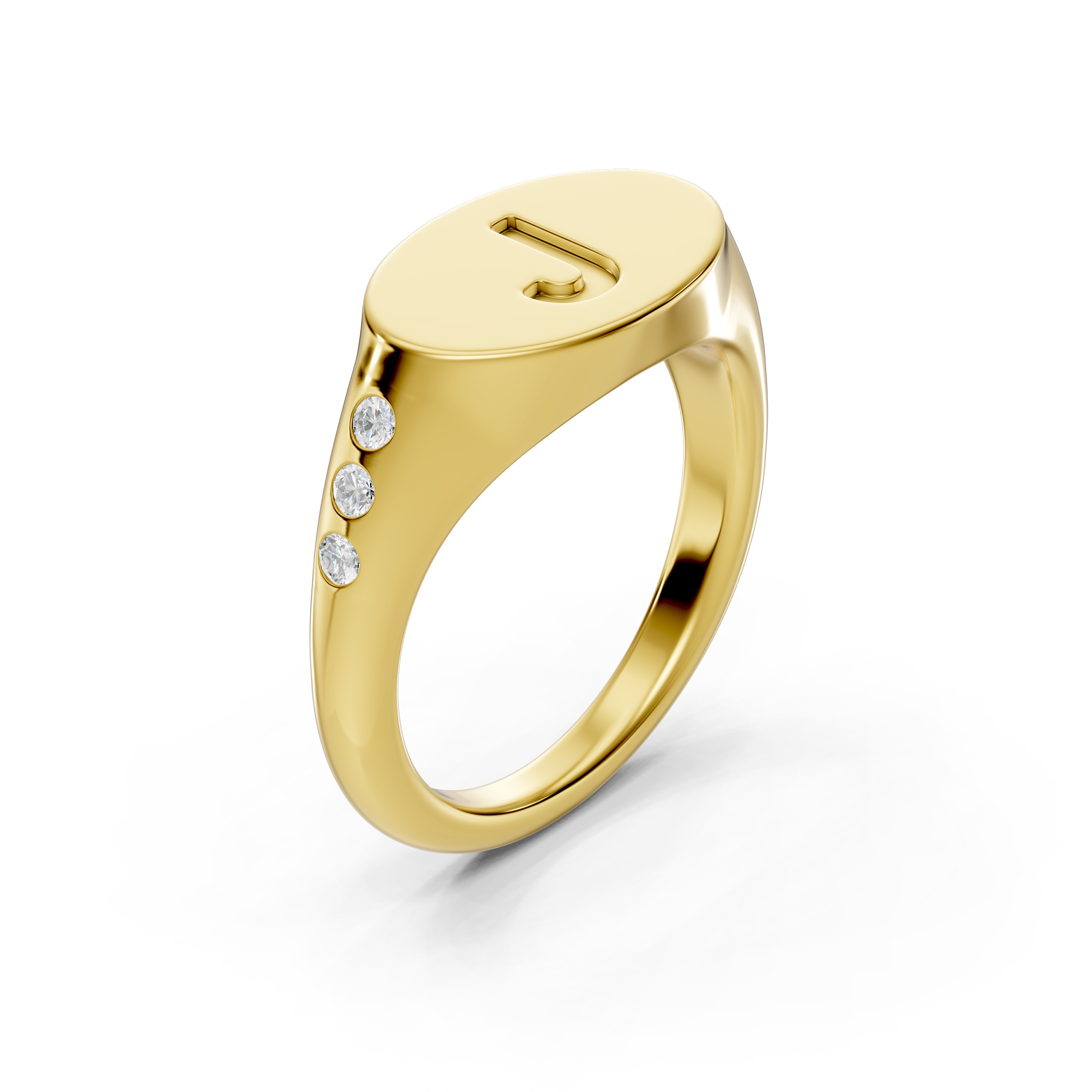 Initial Signet Diamond Accent Ring - J