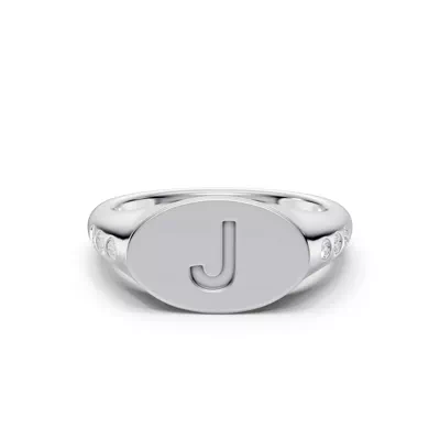 Initial Signet Lab Diamond Accent Silver Ring - J
