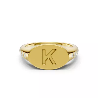 Initial Signet Diamond Accent Ring - K