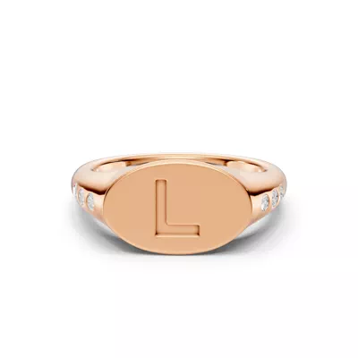 Initial Signet Diamond Accent Ring - L