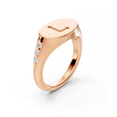 Initial Signet Diamond Accent Ring - L