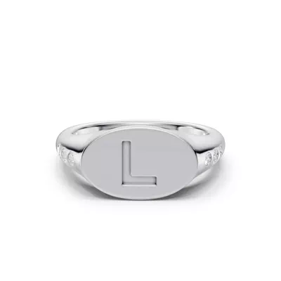 Initial Signet Diamond Accent Ring - L