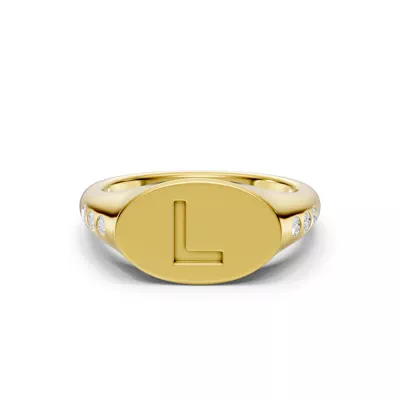 Initial Signet Diamond Accent Ring - L