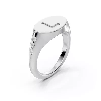 Initial Signet Diamond Accent Silver Ring - L