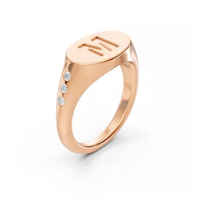 Initial Signet Diamond Accent Ring - M