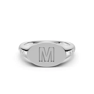 Initial Signet Diamond Accent Ring - M