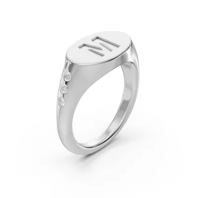 Initial Signet Diamond Accent Ring - M