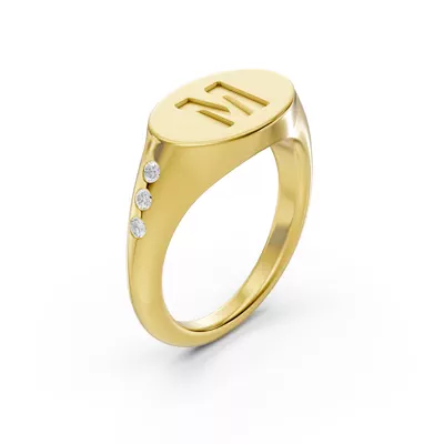 Initial Signet Diamond Accent Ring - M