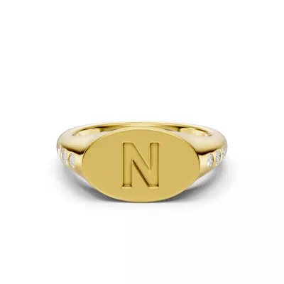 Initial Signet Diamond Accent Ring - N