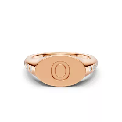 Initial Signet Diamond Accent Ring - O