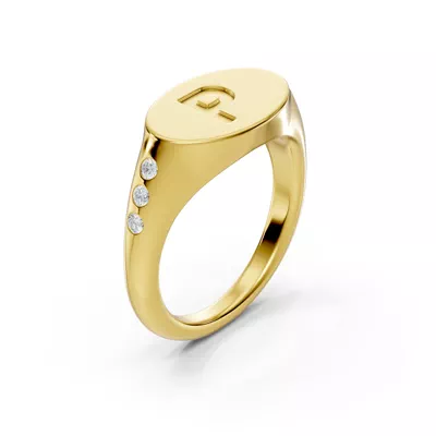 Initial Signet Diamond Accent Ring - P