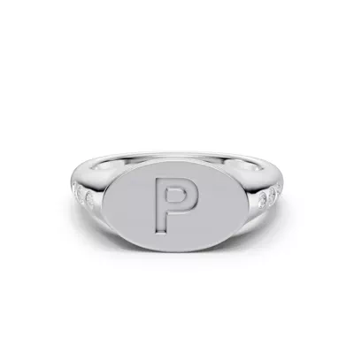 Initial Signet Diamond Accent Silver Ring - P