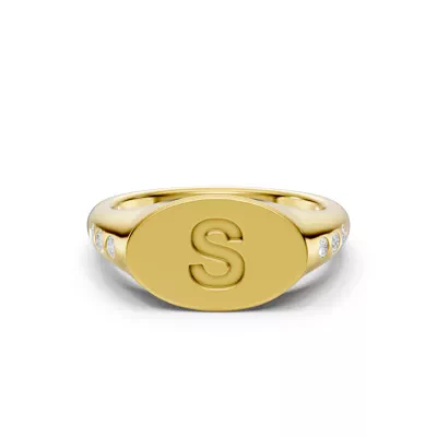 Initial Signet Diamond Accent Ring - S