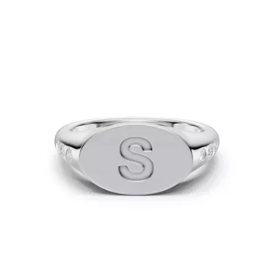 Initial Signet Diamond Accent Ring - S