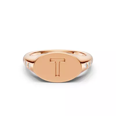 Initial Signet Diamond Accent Ring - T