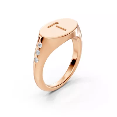 Initial Signet Diamond Accent Ring - T