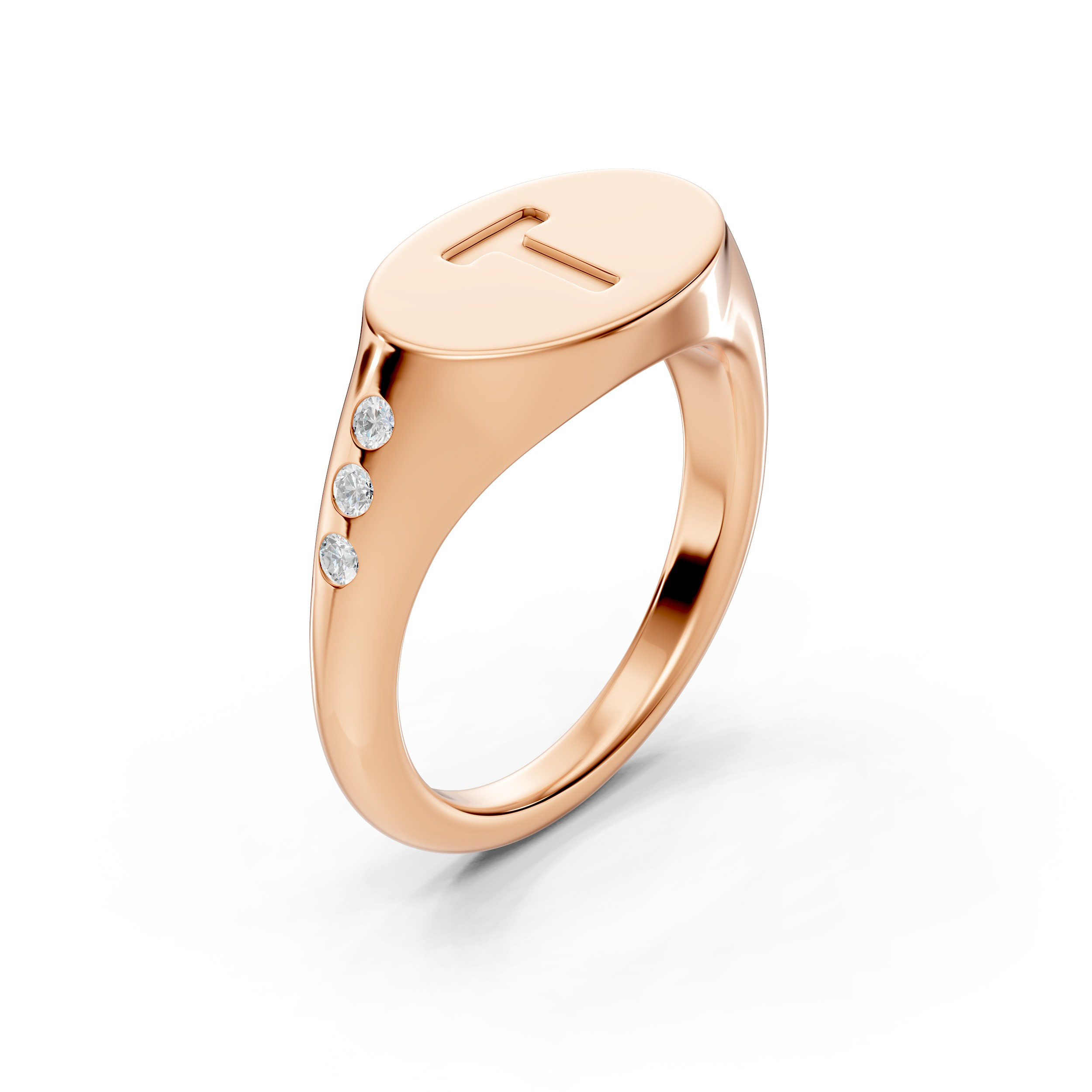 Initial Signet Diamond Accent Ring - T