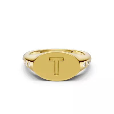 Initial Signet Diamond Accent Ring - T