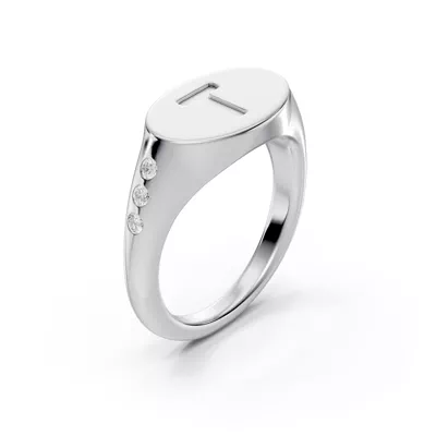 Initial Signet Lab Diamond Accent Silver Ring - T