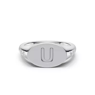 Initial Signet Diamond Accent Silver Ring - U