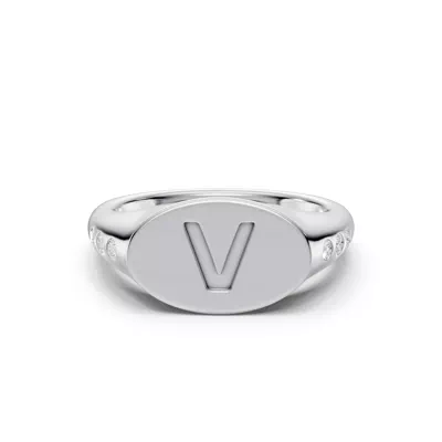 Initial Signet Diamond Accent Ring - V
