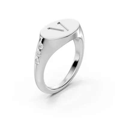 Initial Signet Diamond Accent Ring - V