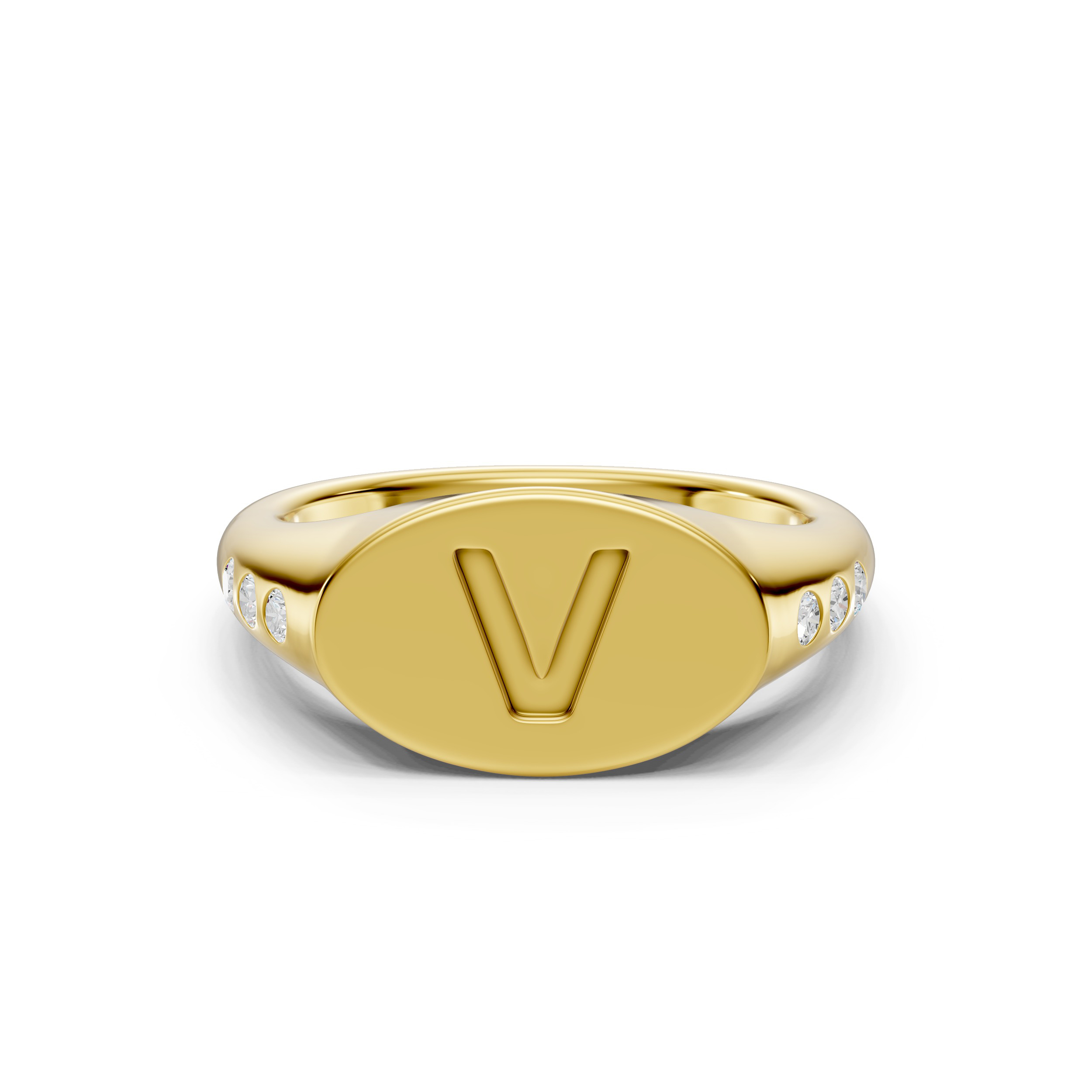 Initial Signet Diamond Accent Ring - V