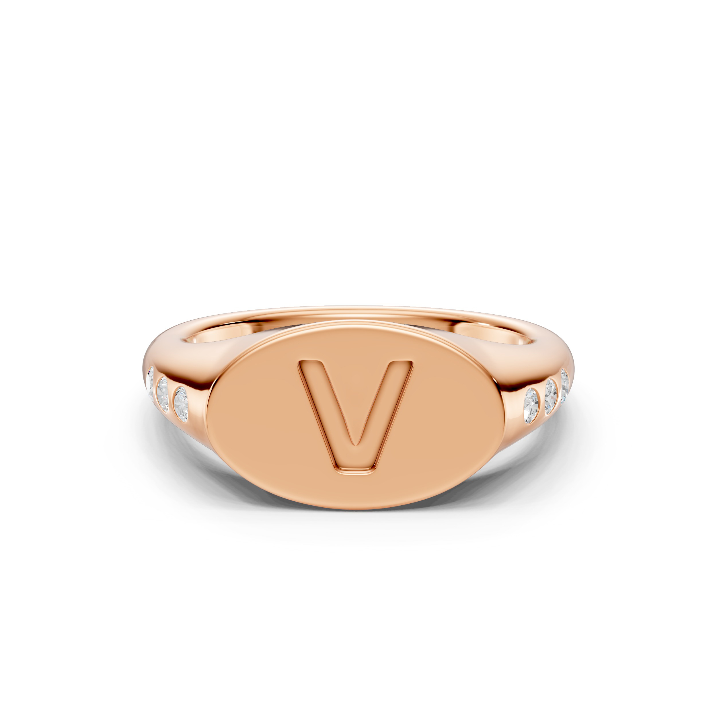 Initial Signet Diamond Accent Ring - V