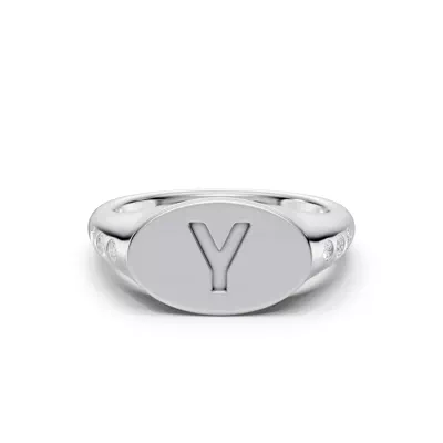 Initial Signet Diamond Accent Silver Ring - Y